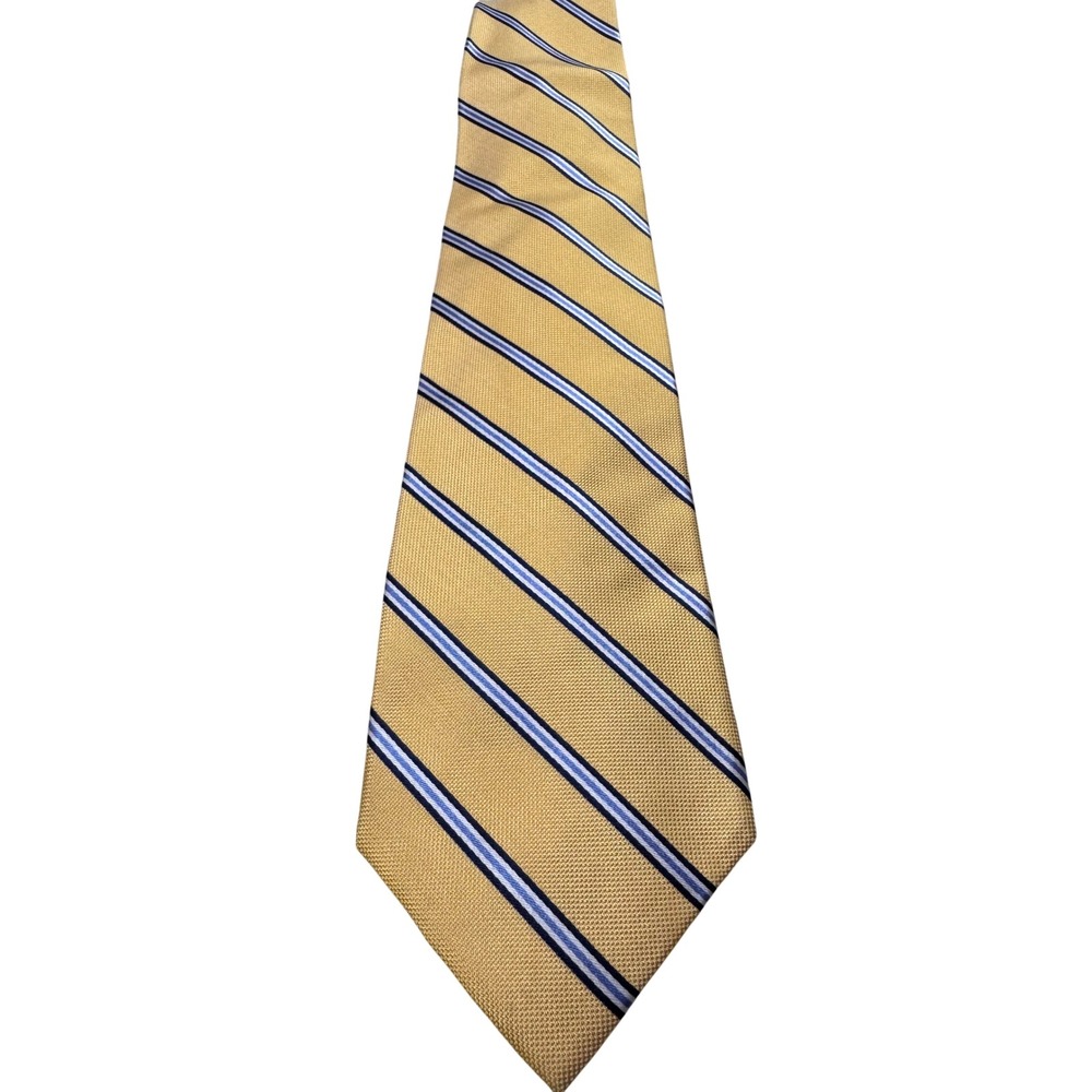 Jos. A. Bank Signature Collection Silk Tie Gold Blue Striped Long Hand Made